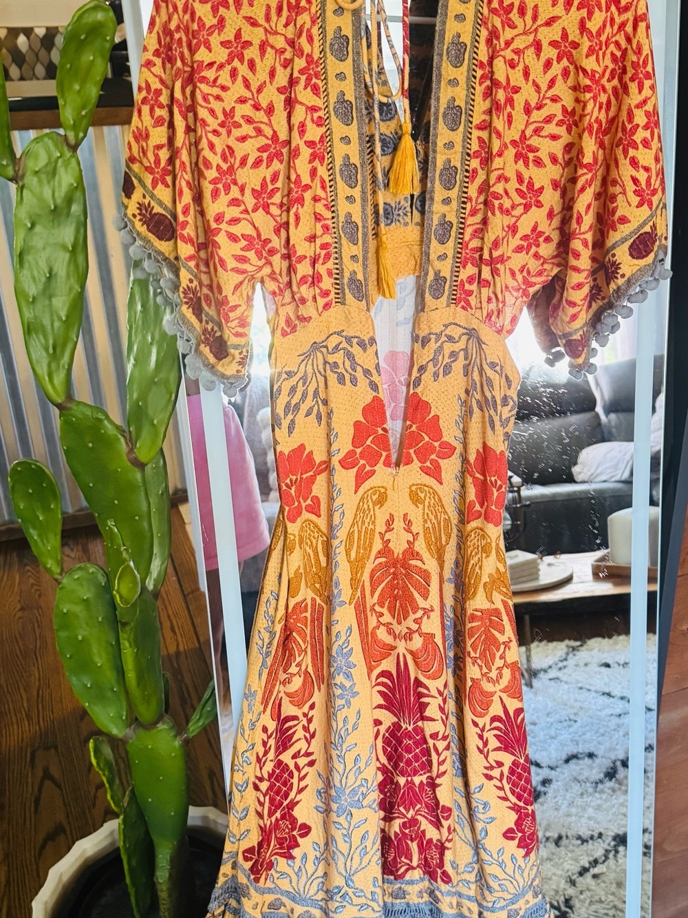 Farm rio sz m Boho Floral Print Midi Dress in Mustard gold details - Picture 11 of 13